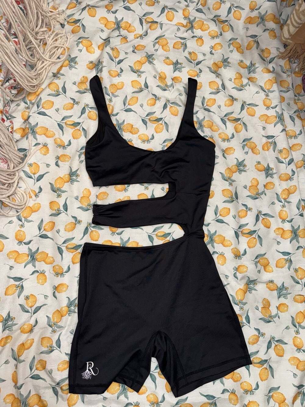 Roots Black Athleisure Cut-Out Activewear Yoga Romper Jumpsuit